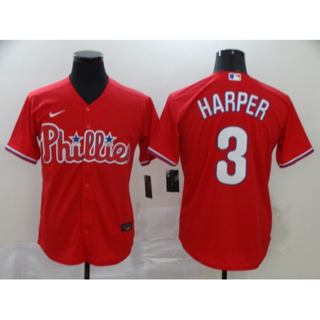 Men's Philadelphia Phillies #3 Bryce Harper Red Cool Base Stitched MLB Jersey