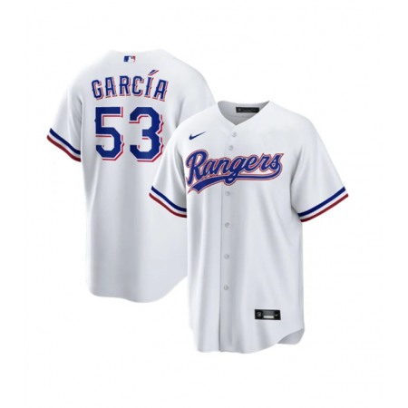 Men's Texas Rangers #53 Adolis Garcia White Cool Base Stitched Baseball Jersey