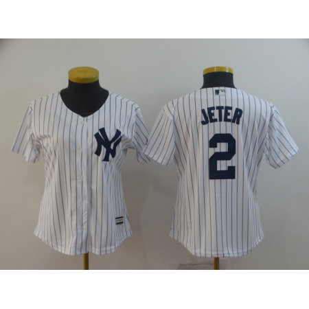 Women's New York Yankees #2 Derek Jeter White Cool Base Stitched MLB Jersey(Run Small)