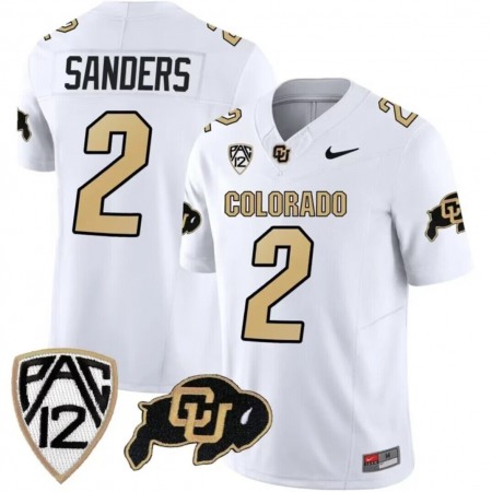 Men's Colorado Buffaloes #2 Shedeur Sanders White 2023 F.U.S.E. With PAC-12 Patch Stitched Football Jersey