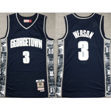 Men's Georgetown Hoyas #3 Allen Iverson Navy Throwback Stitched basketball Jersey