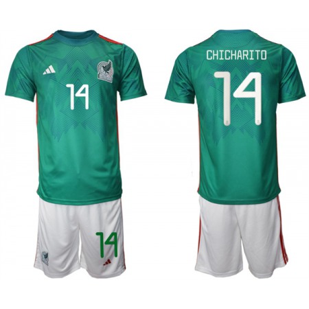 Men's Mexico #14 Chicharito Green Home Soccer Jersey Suit