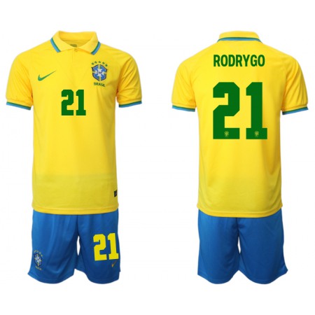 Men's Brazil #21 Rodrygo Yellow Home Soccer Jersey Suit