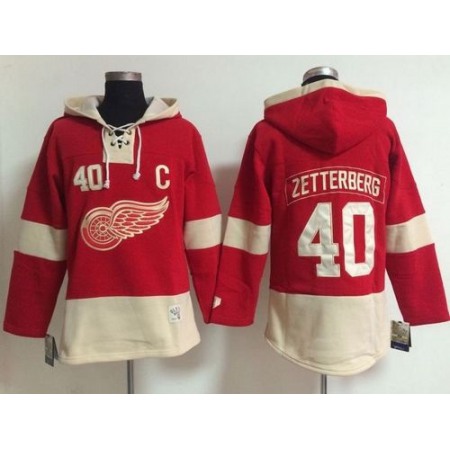 Detroit Red Wings #40 Henrik Zetterberg Red Women's Old Time Lacer NHL Hoodie