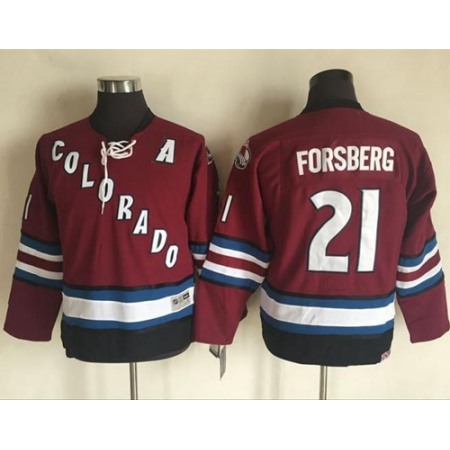 Avalanche #21 Peter Forsberg Red CCM Throwback Stitched Youth NHL Jersey