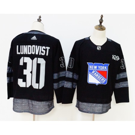 Men's Adidas New York Rangers #30 Henrik Lundqvist Black 1917-2017 100th Anniversary Stitched NHL Jersey