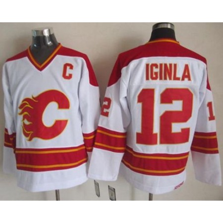 Flames #12 Jarome Iginla White CCM Throwback Stitched NHL Jersey